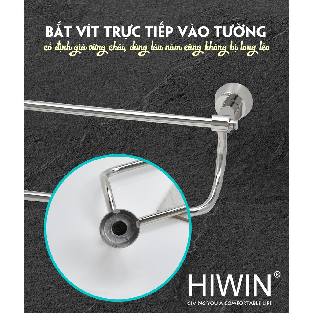 Thanh vắt khăn đôi inox 304 mặt gương Hiwin Y-638 kt 600x120x50mm