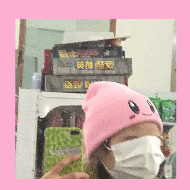 Mũ Dệt Kim Unisex Giữ Ấm Mùa Thu Đông In Hình Hoạt Hình Kirby Đáng Yêu Phong Cách Hip Hop