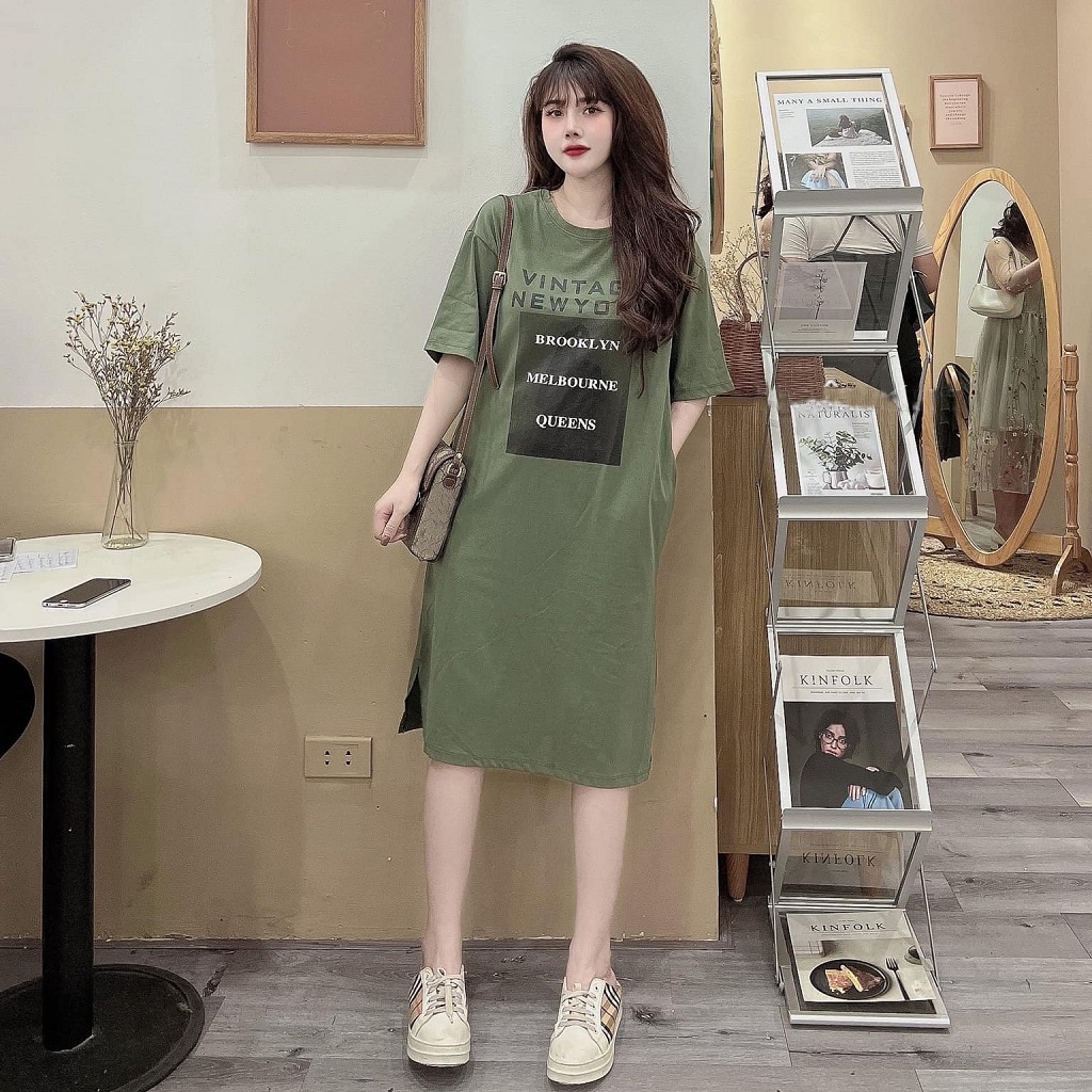 Đầm suông dài , váy suông bầu chất cotton Gemmy House in chữ Queen