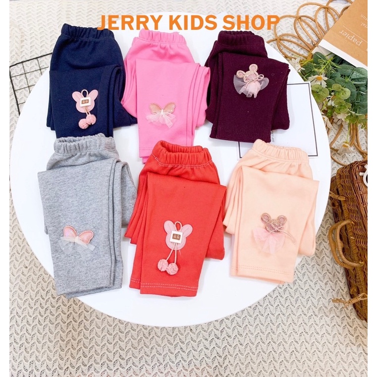 Quần legging dài cho bé gái Jerrykidsshop chất len tăm cho bé đính hoạ tiết đáng yêu