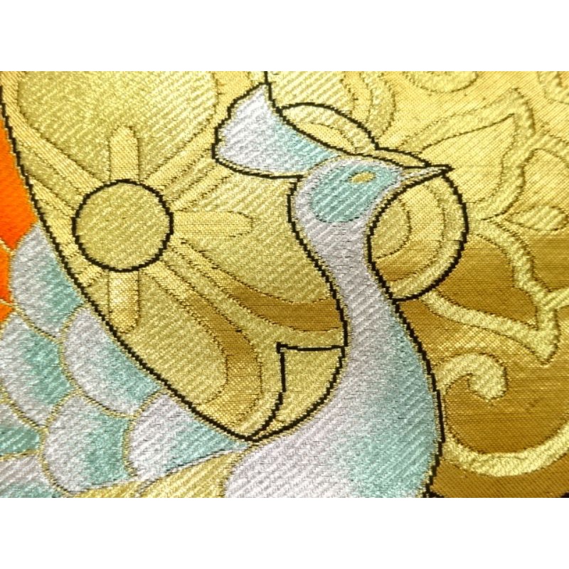 Trang phục truyền thống Nhật Bản/ Dây thắt lưng Fukuro Obi/Hoa hoa và phượng hoàng