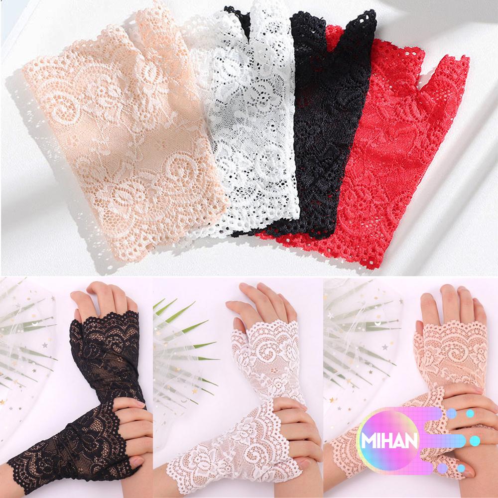 MIHAN1 Women Lace Gloves Dance Fingerless Mittens Short Gloves Half Finger Sunscreen Fashion Spring Summer Driving Gloves/Multicolor