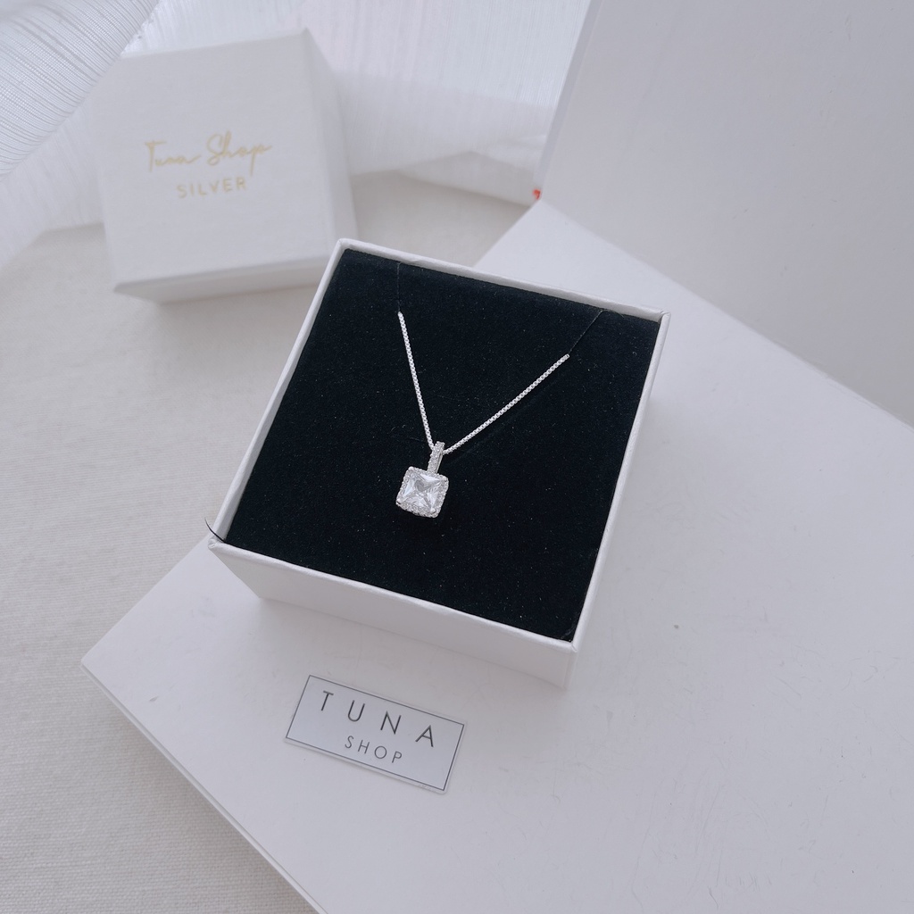 Dây chuyền Bạc gắn đá pha lê vuông lấp lánh cỡ lớn /Vòng cổ Bạc cao cấp_ 𝐂𝐚𝐦 𝐤𝐞̂́𝐭 𝐜𝐡𝐮𝐚̂̉𝐧 𝐁𝐚̣𝐜 _TUNA SILVER
