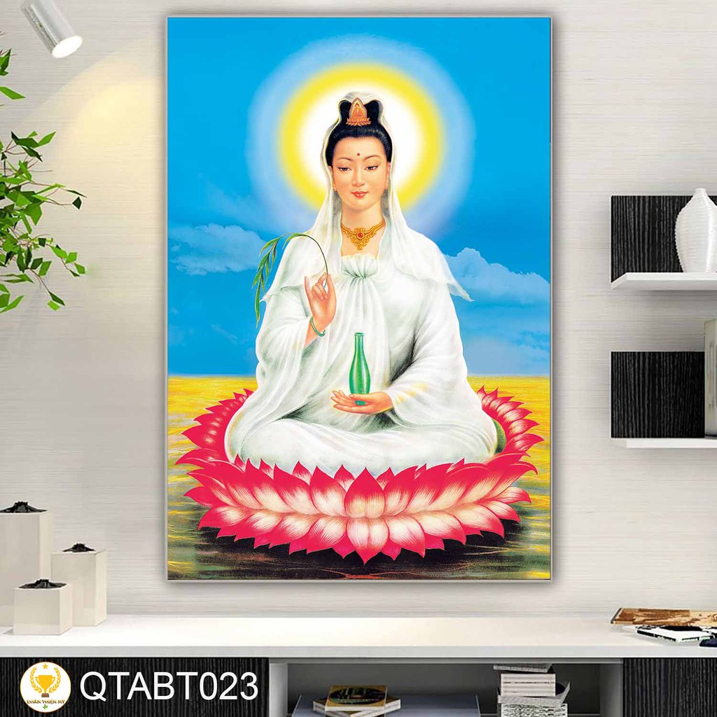 Tranh Quan Âm Bồ Tát có khung 40x60cm tặng đinh treo tranh