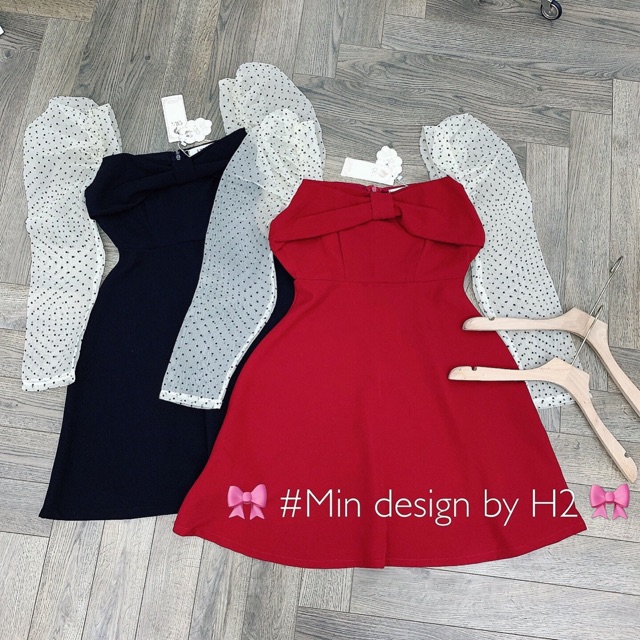 VÁY XOÈ CHẤM BI NƠ NGỰC MS24123