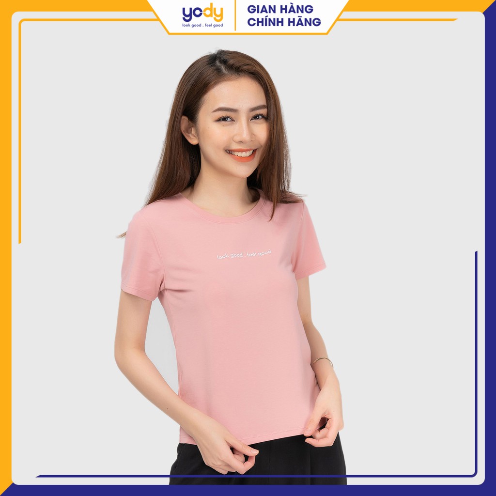 Áo phông YODY nữ cổ tròn chất liệu thun cotton mềm mại thấm hút mồ hôi PPN4134