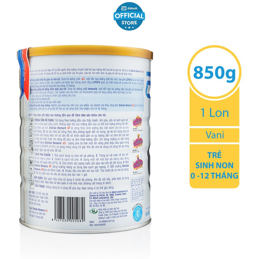 Sữa bột Abbott Similac Neosure (400 - 850g) (Nhẹ cân, Sinh non) _Duchuymilk