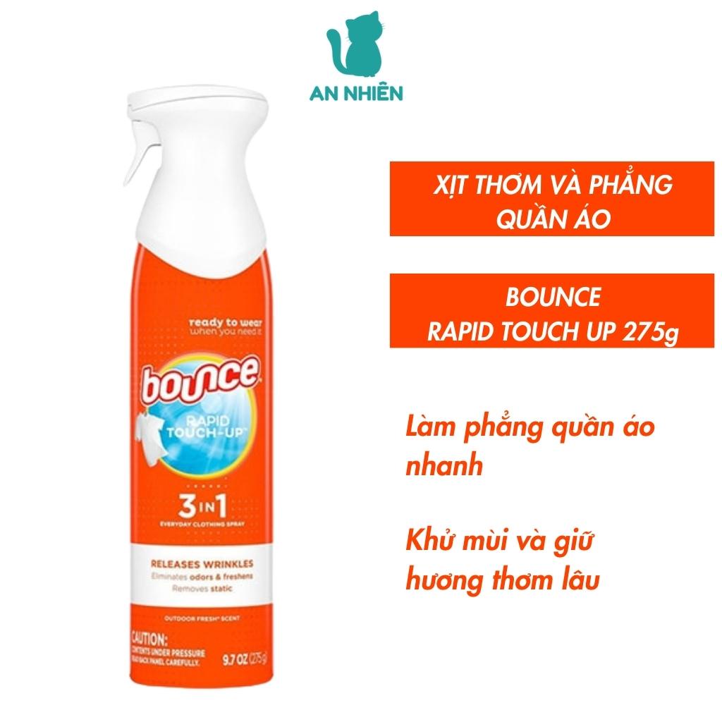 Xịt phẳng và thơm quần áo Bounce Rapid Touch Up 3 in 1 Mỹ 275g