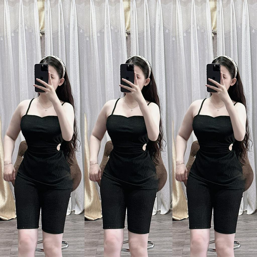 Set ngố khoét eo thun gân nhật 2 dây , quần có túi . Có sẵn