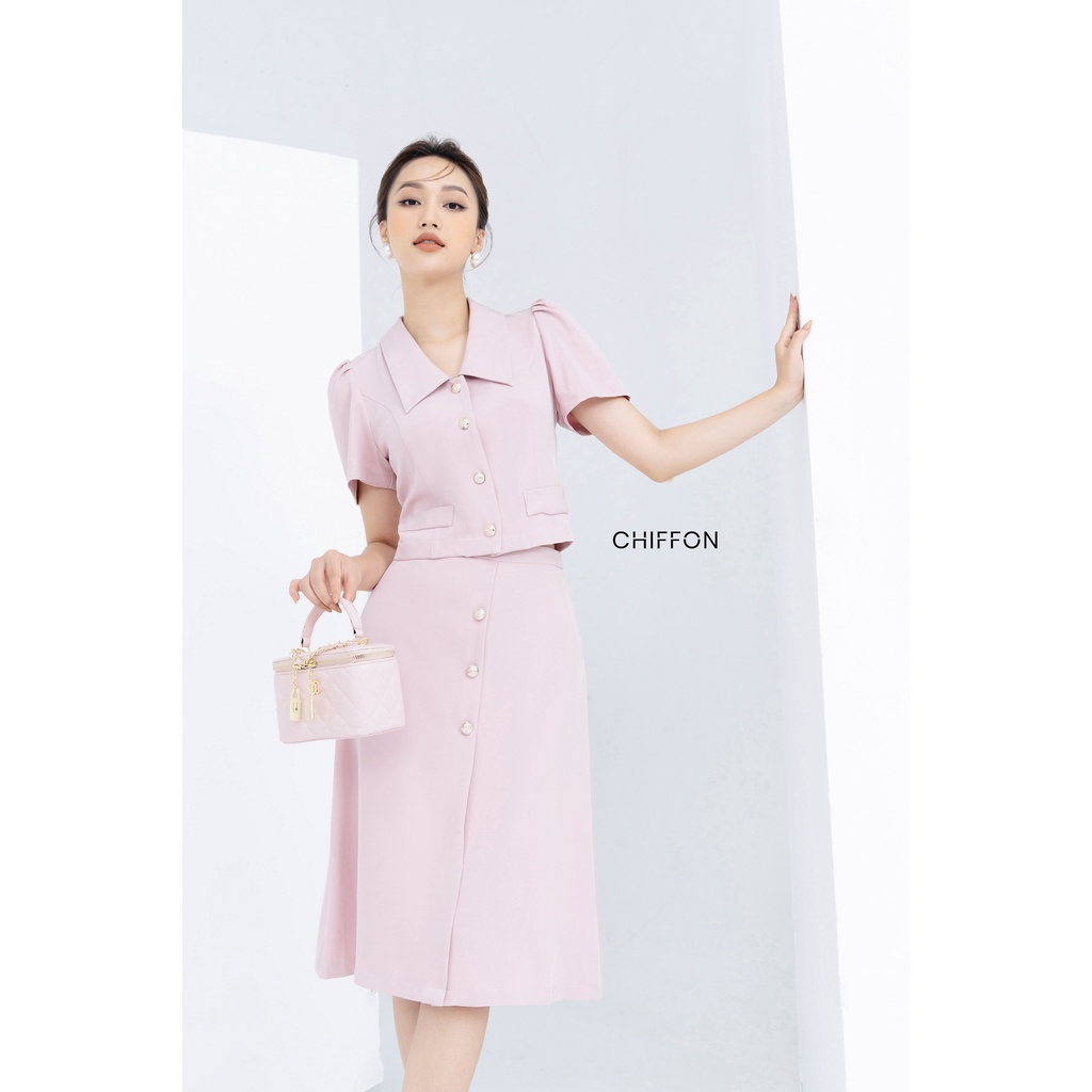 Áo ký giả cổ bẻ phối cúc cao cấp Chiffon