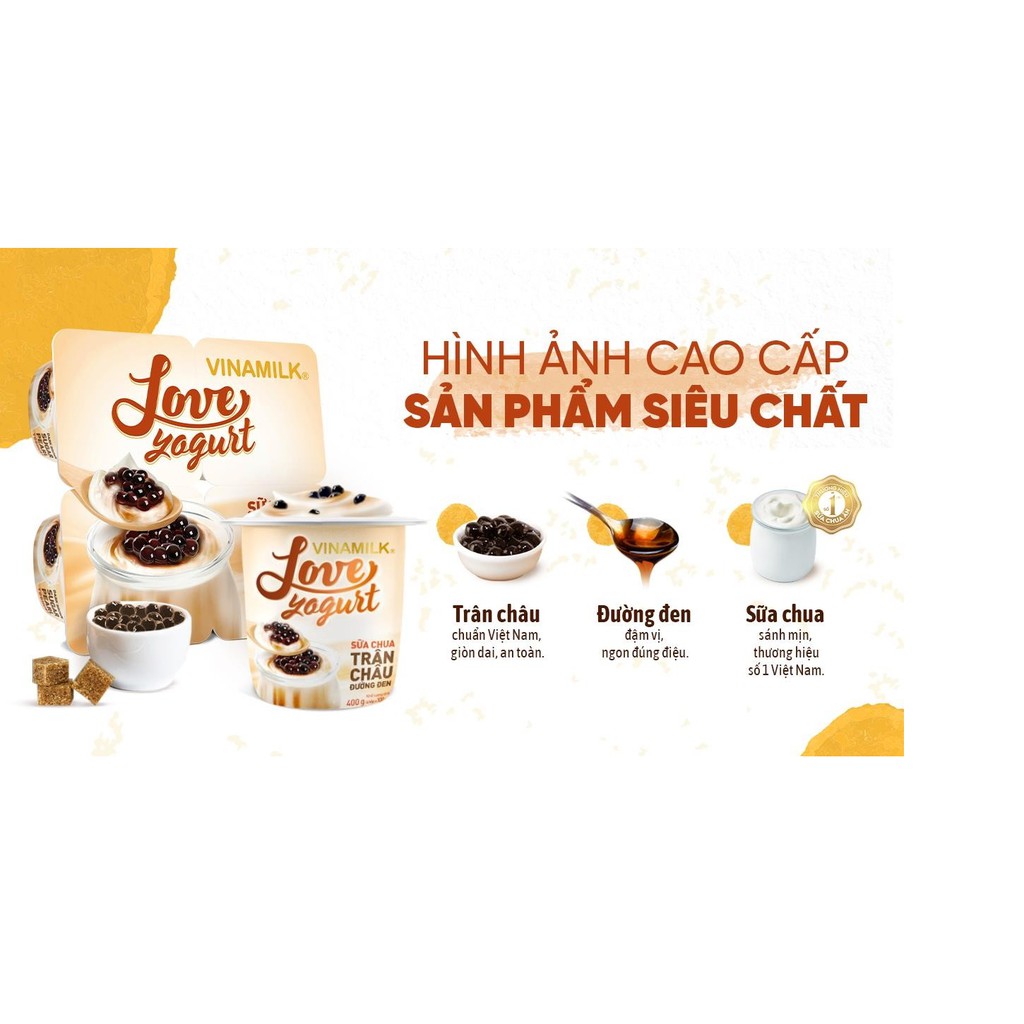 |NOWSHIP - GIẢM 15K| THÙNG 12 LỐC SỮA CHUA ĂN VINAMILK LOVE YOGURT TRÂN CHÂU ĐƯỜNG ĐEN 100GR