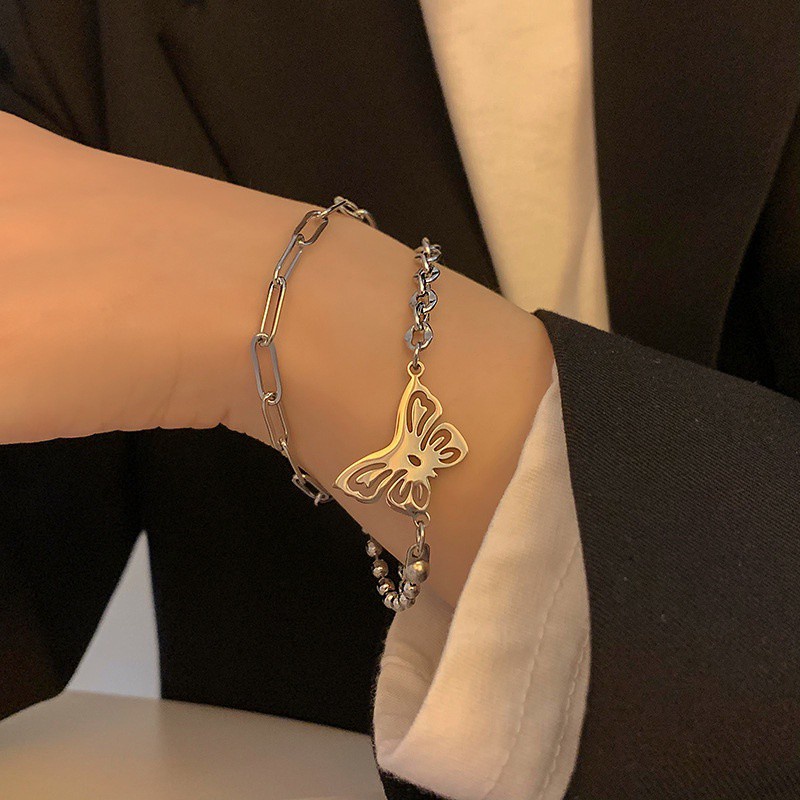 Vòng Đeo Tay Hai Lớp Hình Bướm 191145Vòng Tay Cảm Giác Phong Cách Hàn Quốc Cá Tính