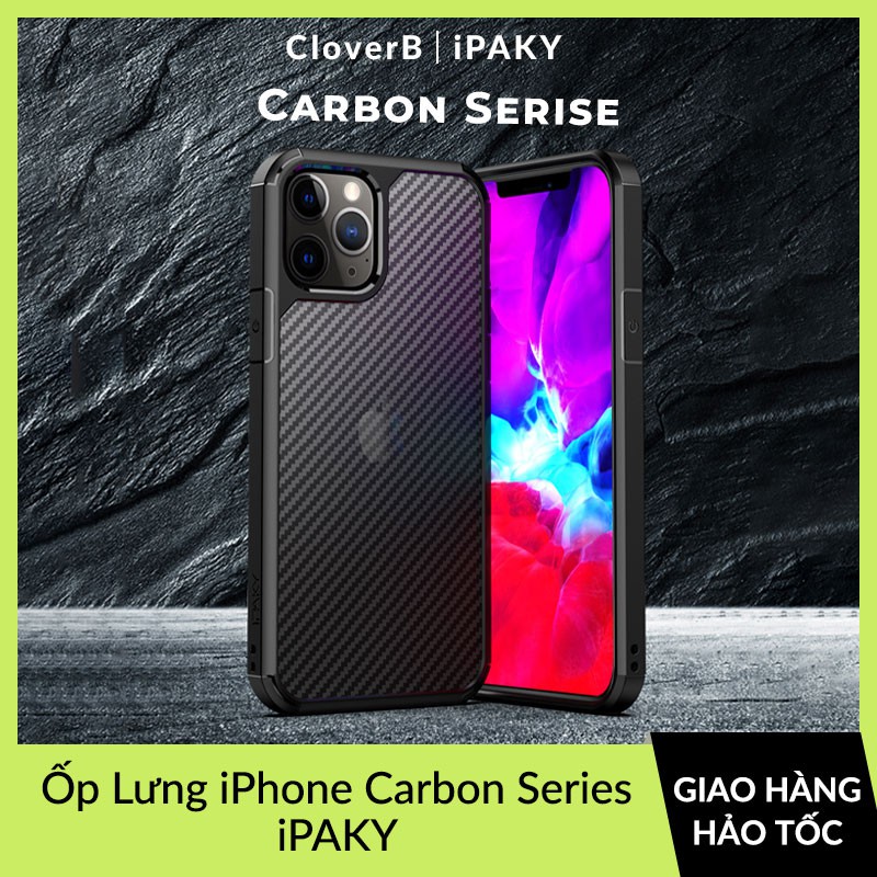 Ốp Lưng iPhone iPAKY Carbon Series Chống Sốc, Viền TPU Mềm, Mặt Sau Vân Carbon Mờ Chống Trầy Xước, Không Bám Vân Tay