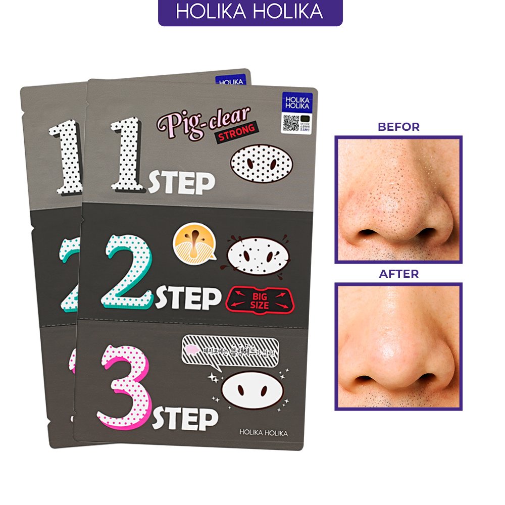 Set 2 miếng dán lột mụn đầu đen 3 bước Hàn Quốc Holika Holika Pig Nose Strong siêu sạch làm dịu da kháng khuẩn 3g