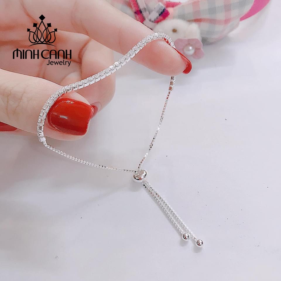 Lắc Tay Bạc Dải Đá Dây Rút Minh Canh Jewelry