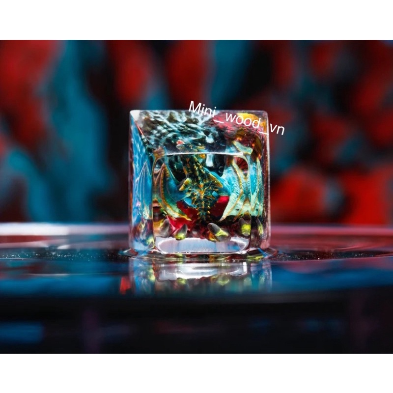 Nút bàn phím cơ Rồng Xanh Cam.Keycap resin Dragon Blue Orange.Keycap Artisan