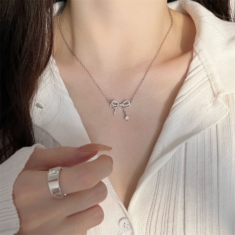 We Flower Vòng cổ Bạc Mặt Nơ Đính Đá Zircon Thanh Lịch Cho Nữ