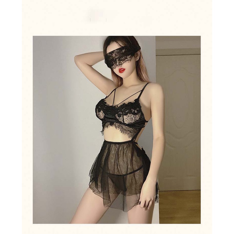 Váy Ngủ Ren Mỏng Manh Chéo V Họa Tiết Gợi Cảm