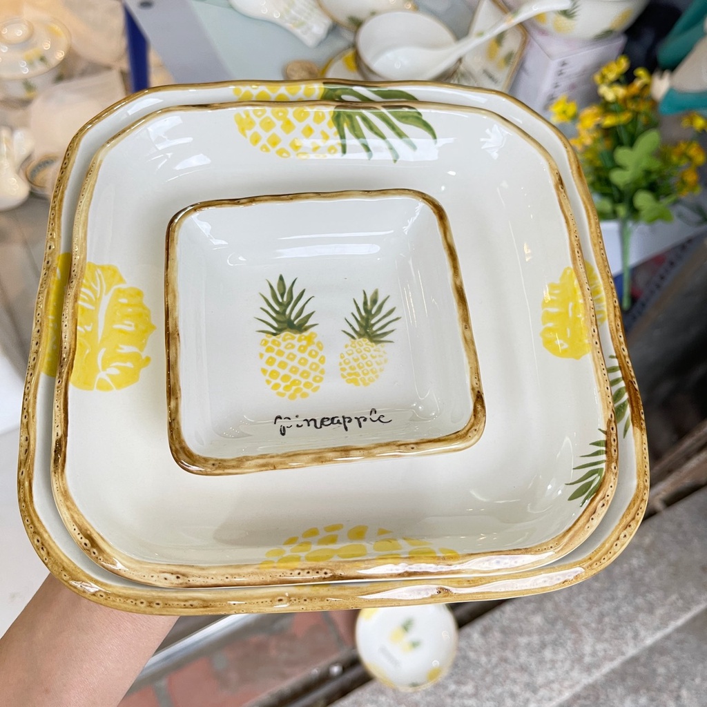 Set Bát Dĩa Dễ Thương Đĩa Sứ Set Bát Đĩa Decor 🍍Bát Ăn Cơm Chén Sứ Quả Dứa 🍍Siêu Dễ Thương V90