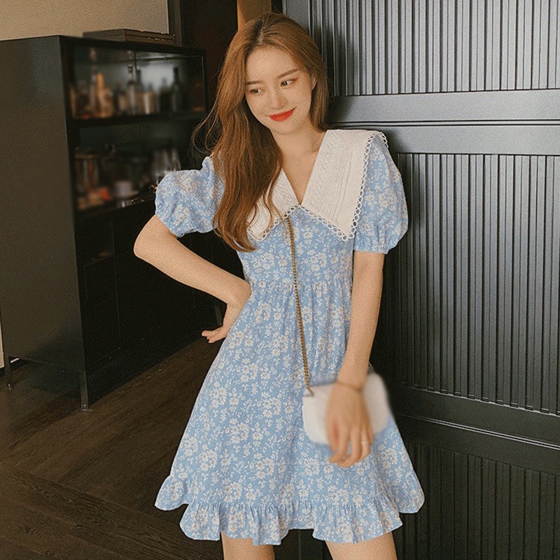 Đầm Chữ A Tay Ngắn Cổ Búp Bê In Họa Tiết Hoa Thời Trang Mùa Hè Cho Nữ