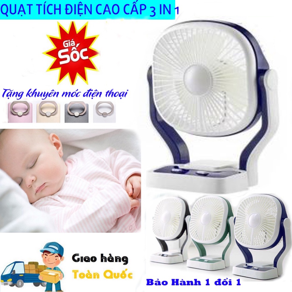 Quạt Tích Điện CMD Để Bàn 3 In 1 Có Đèn LED và Sạc Dự Phòng Vô Cùng Tiện Lợi - 3 Mức Gió Mạnh Pin Khủng Dùng Trên