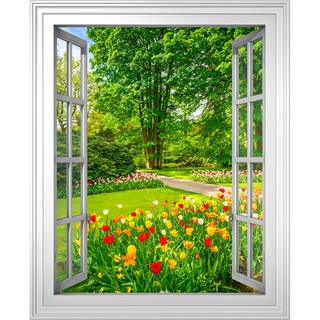 Tranh dán tường cửa sổ HD Vườn hoa CS-0183D KT 90 x 110 cm khổ dọc