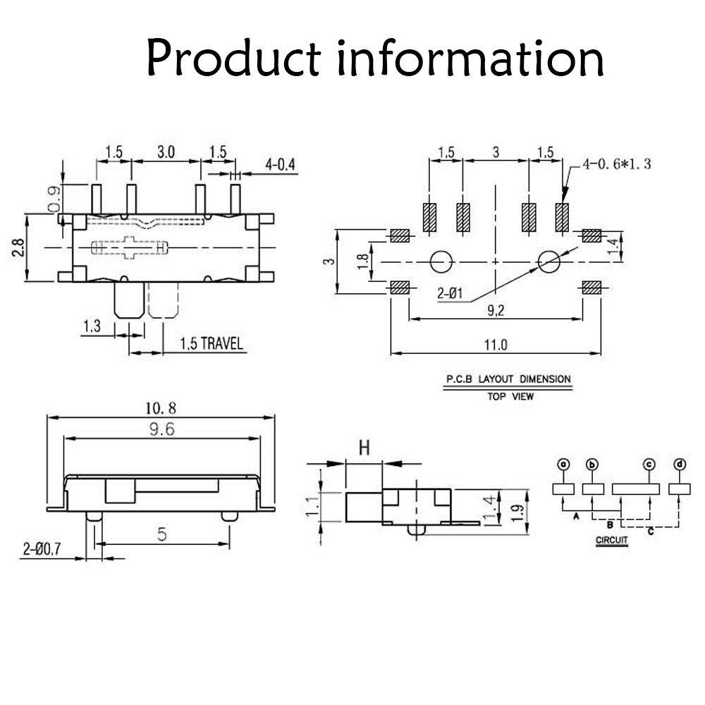 PISTA Set 50 Công Tắc Gạt 8 Pin 3 Vị Trí SMD Tay Cầm Màu Đen