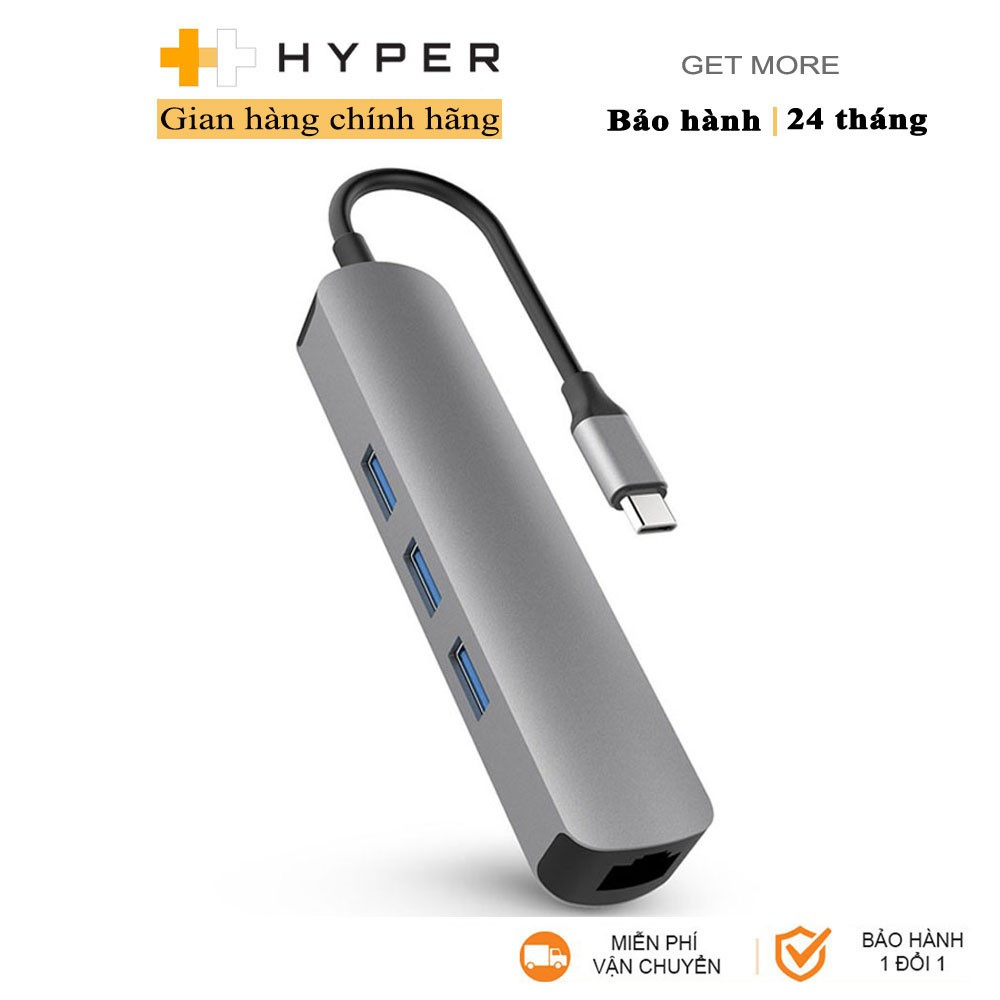 Cổng chuyển HyperDrive 4k HDMI 6-in-1 USB-C Hub cho Macbook, Ultrabook &amp; USB-C Devices - Lan - HD233B - Hàng Chính Hãng