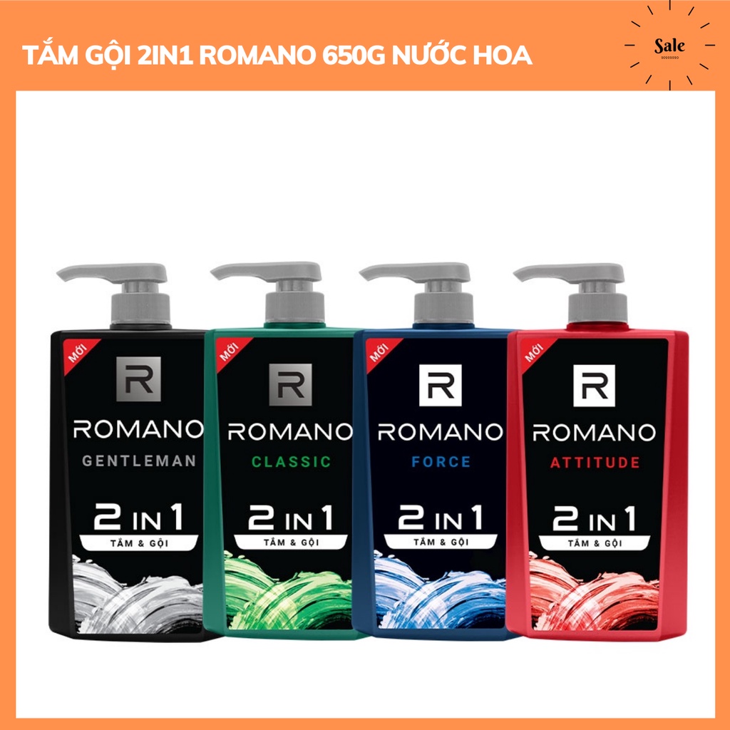 Tắm gội 2 trong 1 cho nam Romano sạch thơm tóc chắc khỏe 650gr