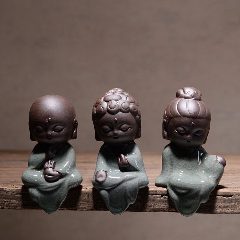 Tượng gốm men sứ Tam thánh tây phương mini nhiều mẫu, tượng gốm tử sa cao cấp trang trí khay trà, phong thủy