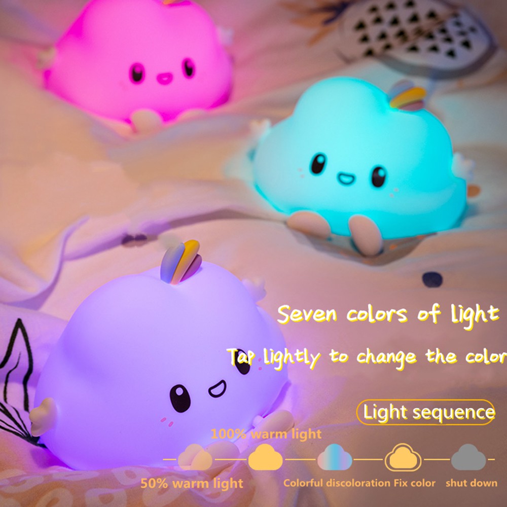 ❤LANSEL❤ Cute Nursery Lamp Bedroom Decor USB Rechargeable Night Light for Baby Toddler Kawaii Silicone Seven Colors Child  gifts Cloud