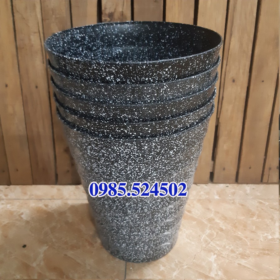 combo 5 chậu tròn xoắn gân bé vân đá trồng hồng đường kính 24cm