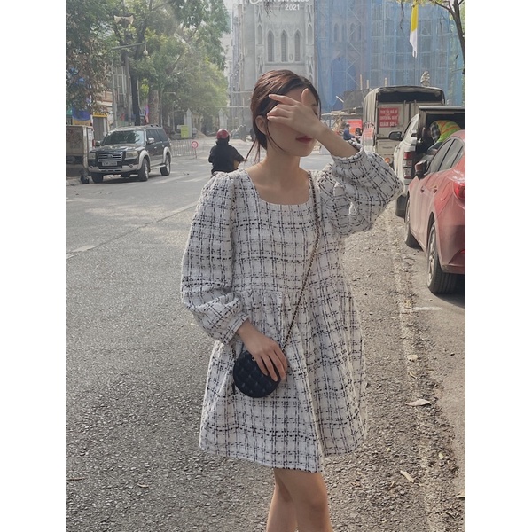 Váy tweed dáng BBD cổ vuông TKV51 LOLLIE STUDIO