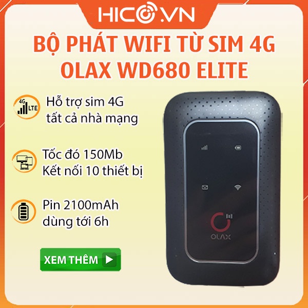 Bộ phát wifi 4G Olax Wd680 elite , MF980U cục phát di động cầm tay, pin 2100mAh, kết nối 10 thiết bị, hàng chính hãng.