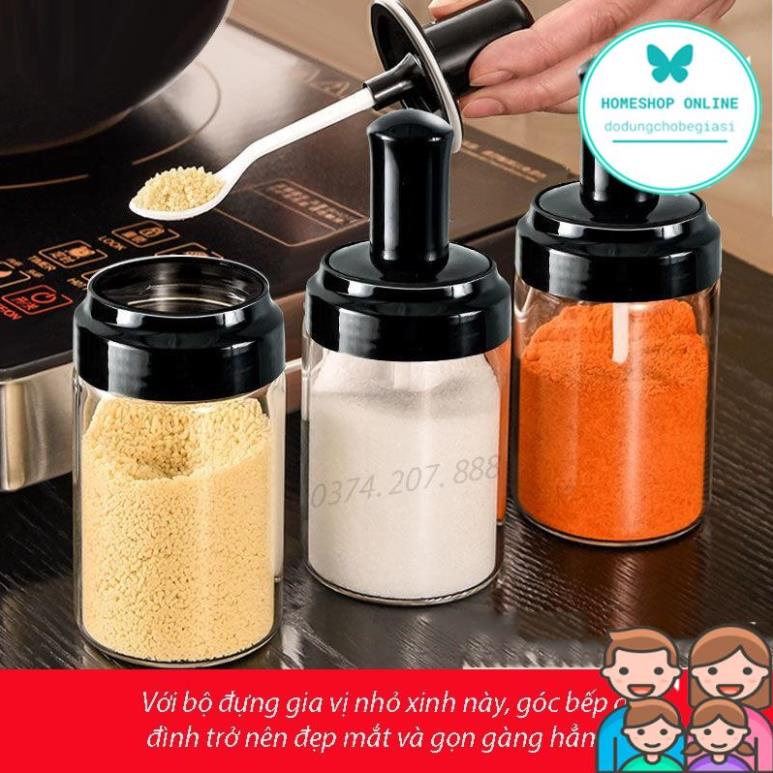 Hũ Đựng Gia Vị, Lọ Đựng Gia Vị Thủy Tinh Kèm Muỗng Tiện Lợi Gọn gàng Bán Giá Sỉ HOME SHOP ONLINE