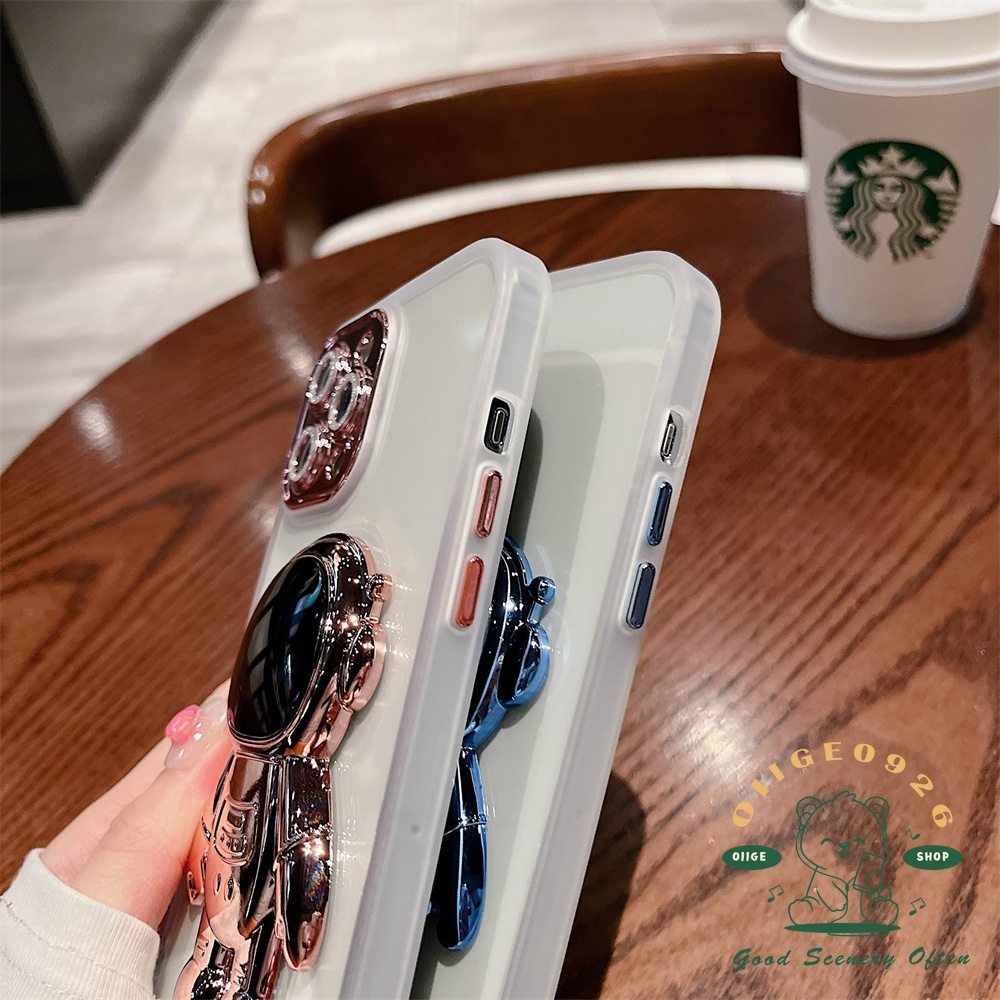 Ốp Điện Thoại Trong Mờ Khung Mạ Điện Hình Phi Hành Gia Cho Iphone 13 12 11 Pro Max Xs Max Xr 8 7Plus