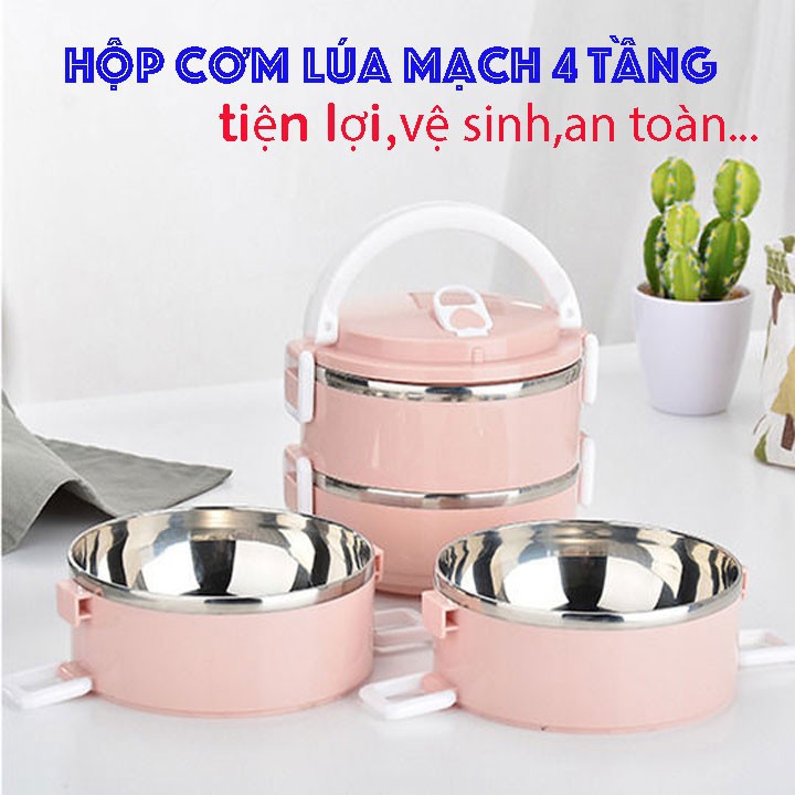 Hộp đựng cơm lúa mạch 4 tầng loại to 2,8l cao cấp giữ nhiệt tốt kích thước 15×6×25cm