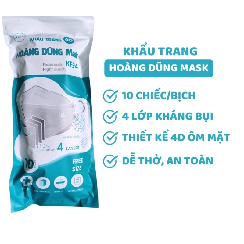 Khẩu Trang Cao Cấp 4D KF94 Hoàng Dũng Thùng Nguyên (300 cái)