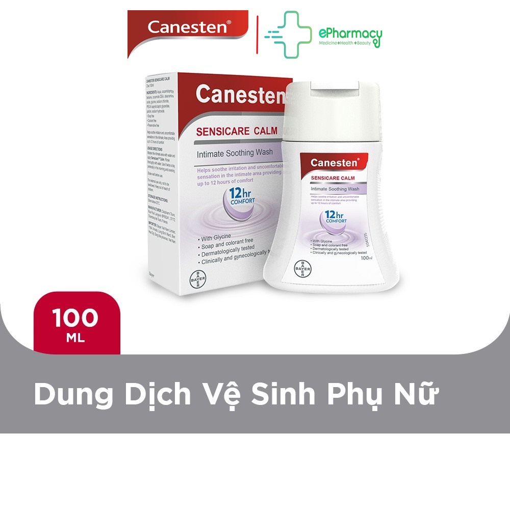 Nước Rửa Phụ Khoa CANESTEN SENSICARE CALM giúp cân bằng độ pH, ngăn mùi, dịu nhẹ 100ml