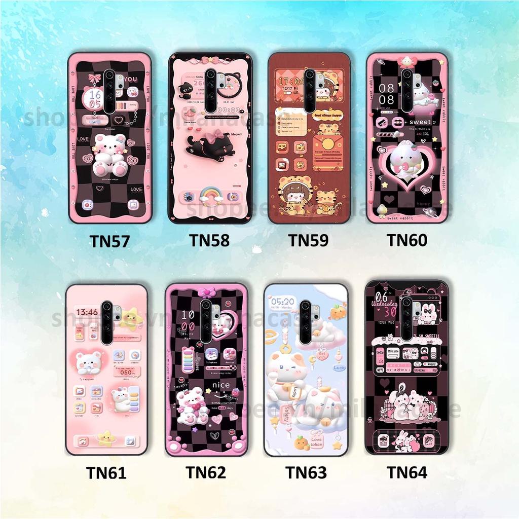 Ốp Xiaomi Redmi Note 8 / Note 8 Pro hình đồng hồ icon gấu mèo cute cực dễ thương ngộ nghĩnh