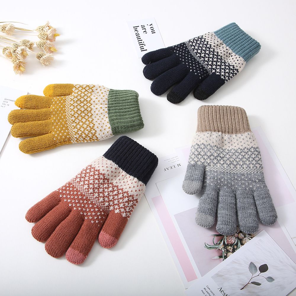 Găng tay dệt kim dày dặn thoải mái có thể dùng màn hình cảm ứng phong cách Hàn Quốc cho nam và nữ