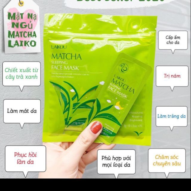 Bịch 15 Miếng Mặt Nạ Ngủ Trà Xanh Matcha Laikou