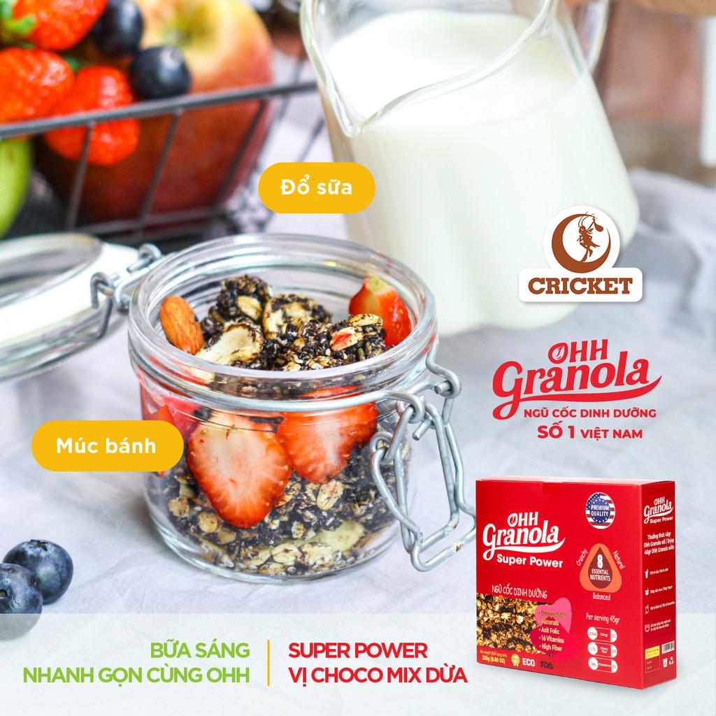 [ Super Power ] Ngũ cốc trái cây Ohh Granola Hộp 250g - Ngũ cốc dinh dưỡng cao cấp, hỗ trợ ăn kiêng.