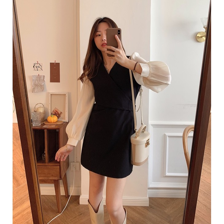 Đầm Tay Dài Cổ Chữ V Thời Trang Mùa Thu Dành Cho Nữ | BigBuy360 - bigbuy360.vn