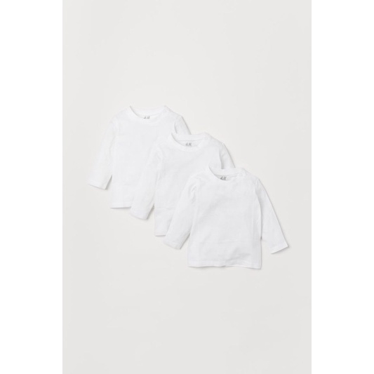 set 3 áo thun cotton trắng dài tay bé trai/gái HM AUTH (có tách lẻ)