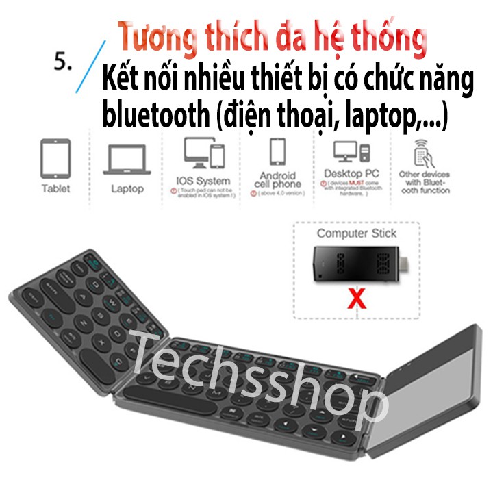 Bàn phím bluetooth không dây gấp gọn có chuột cảm ứng - Loại phím tròn mới