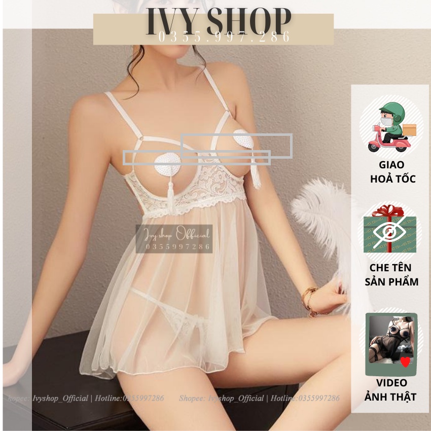 Váy Ngủ Sexy Hở Ngực Dáng Xòe Gợi Cảm, Đầm Ngủ Xuyên Thấu Mã VO.1248