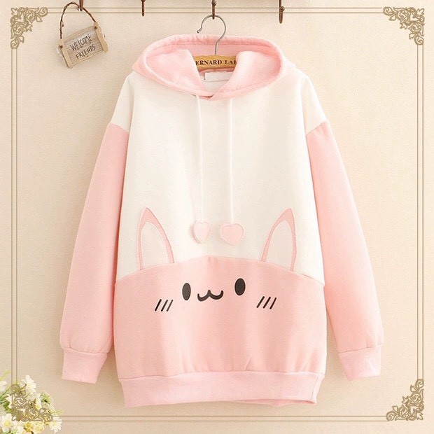 Áo Hoodie Nữ Chất Vải Nỉ Poly Hàng Freesize 1 Cỡ Form Dáng Rộng Dưới 65kg Mặc Vừa (THỎ TRÁI TIM) | BigBuy360 - bigbuy360.vn
