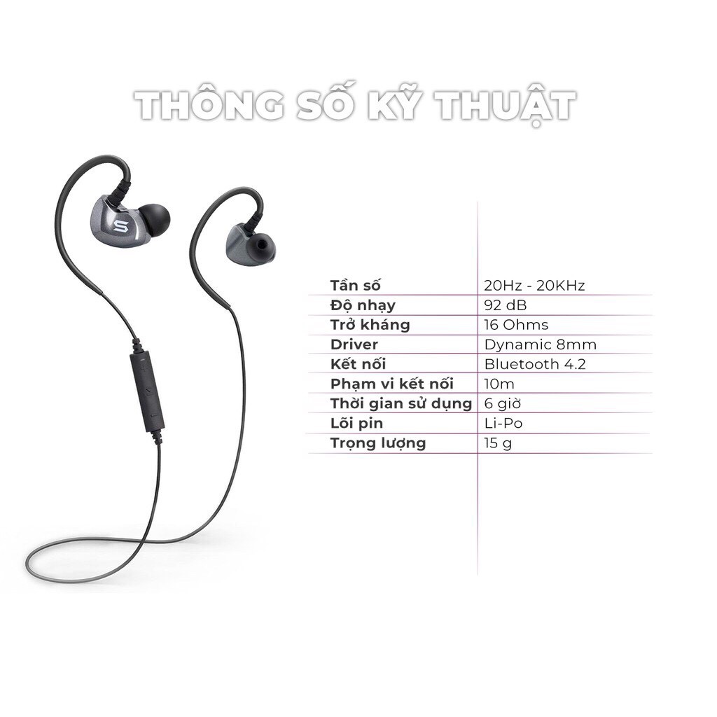  Tai Nghe Bluetooth Thể Thao SOUL SS19 Tích Hợp Mic & Chống Thấm IPX3 - Hàng Chính Hãng