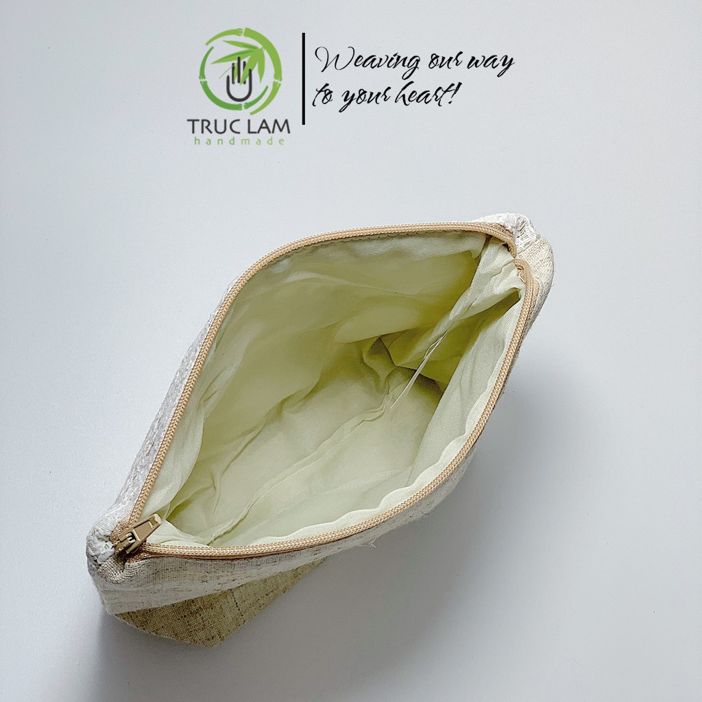 Ví Cầm Tay Nữ Thêu Ruy Băng Họa Tiết Hoa Phối Ren - Trúc Lâm Handmade